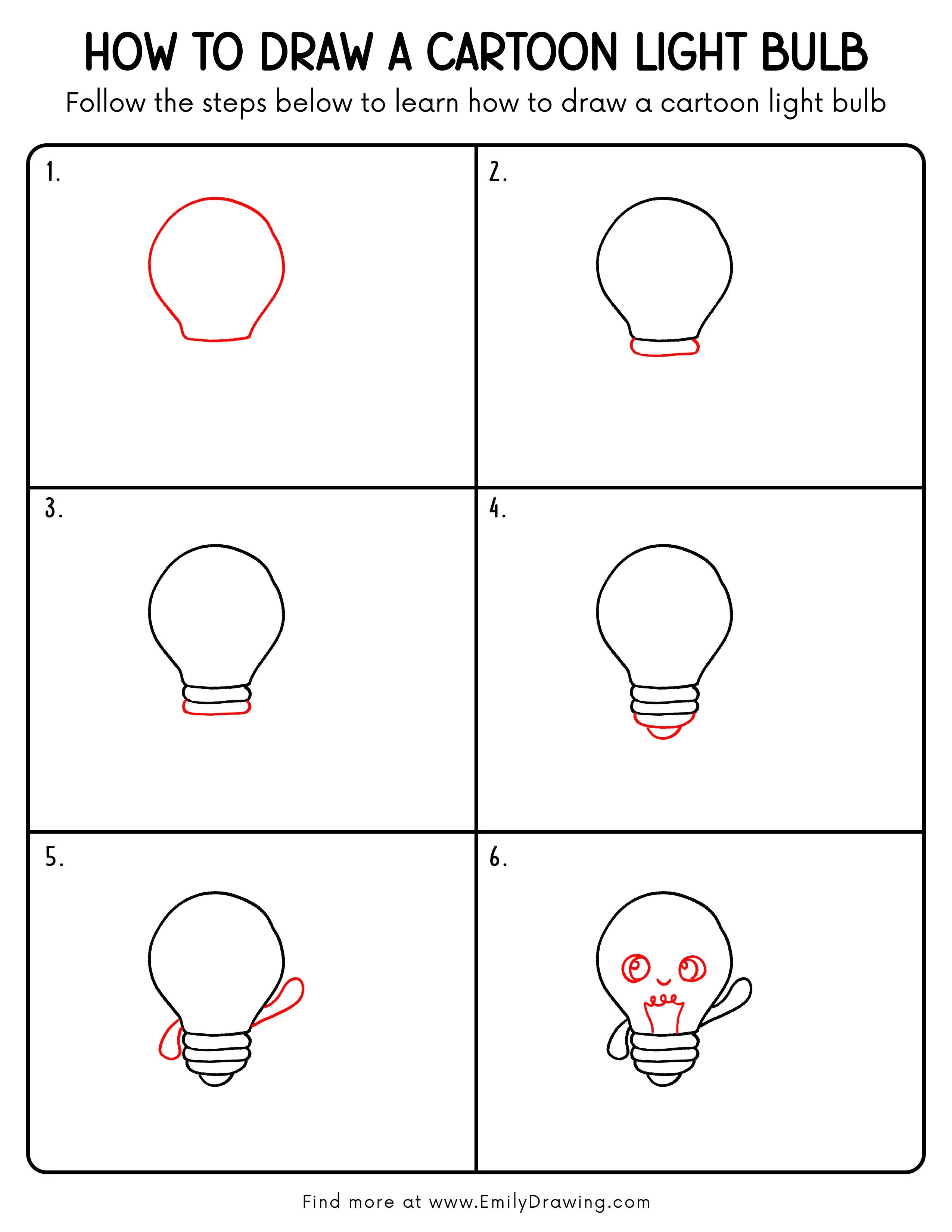 Printable Cartoon Light Bulb Drawing Guide