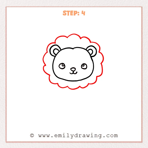 how to draw a cartoon lion - Step 4 progression of the cartoon lion drawing after the "draw the mane" stage.