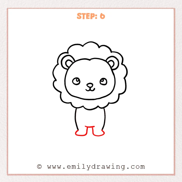 how to draw a cartoon lion - Step 6 progression of the cartoon lion drawing after the "draw the legs" stage.