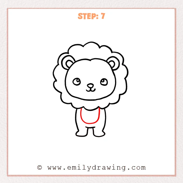 how to draw a cartoon lion - Step 7 progression of the cartoon lion drawing after the "add the belly patch" stage.