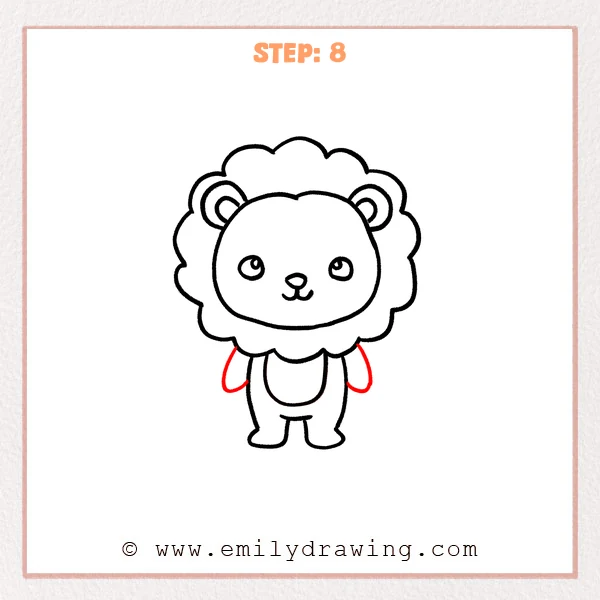 how to draw a cartoon lion - Step 8 progression of the cartoon lion drawing after the "draw the arms" stage.