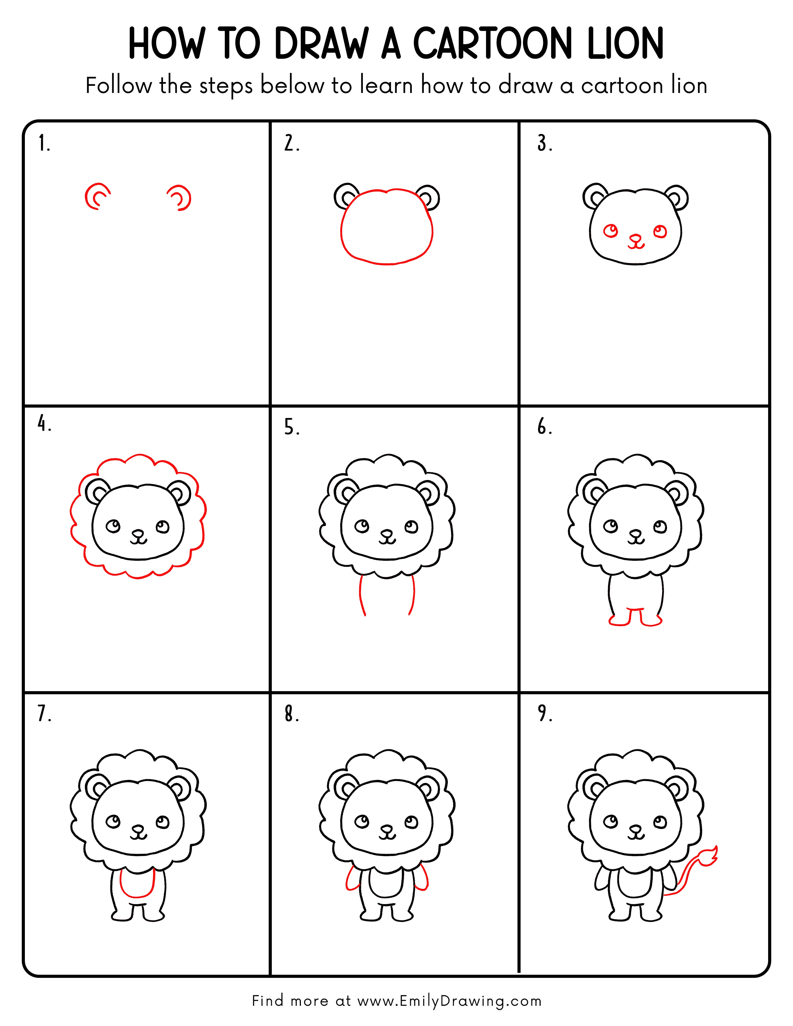 Printable Cartoon Lion Drawing Guide