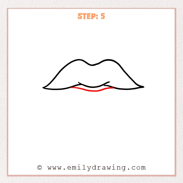 how to draw a cartoon lips - Step 5 progression of the cartoon lips drawing after the "add the inner lower line" stage.