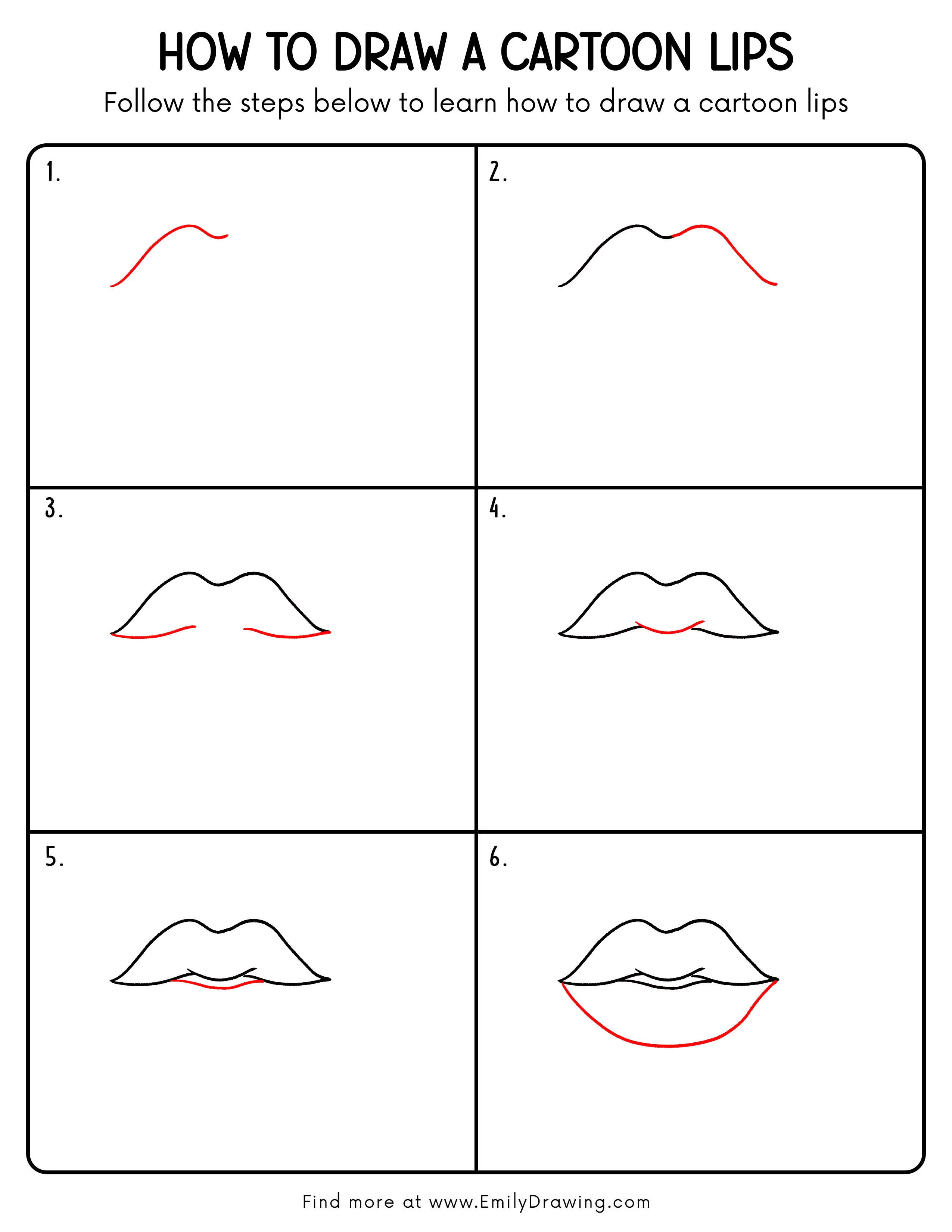 Printable Cartoon Lips Drawing Guide