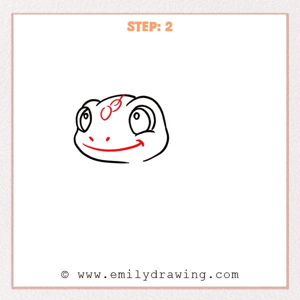 how to draw a cartoon lizard - Step 2 progression of the cartoon lizard drawing after the "add the face" stage.