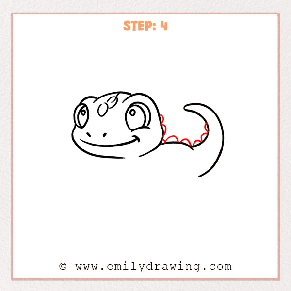how to draw a cartoon lizard - Step 4 progression of the cartoon lizard drawing after the "add back spines" stage.