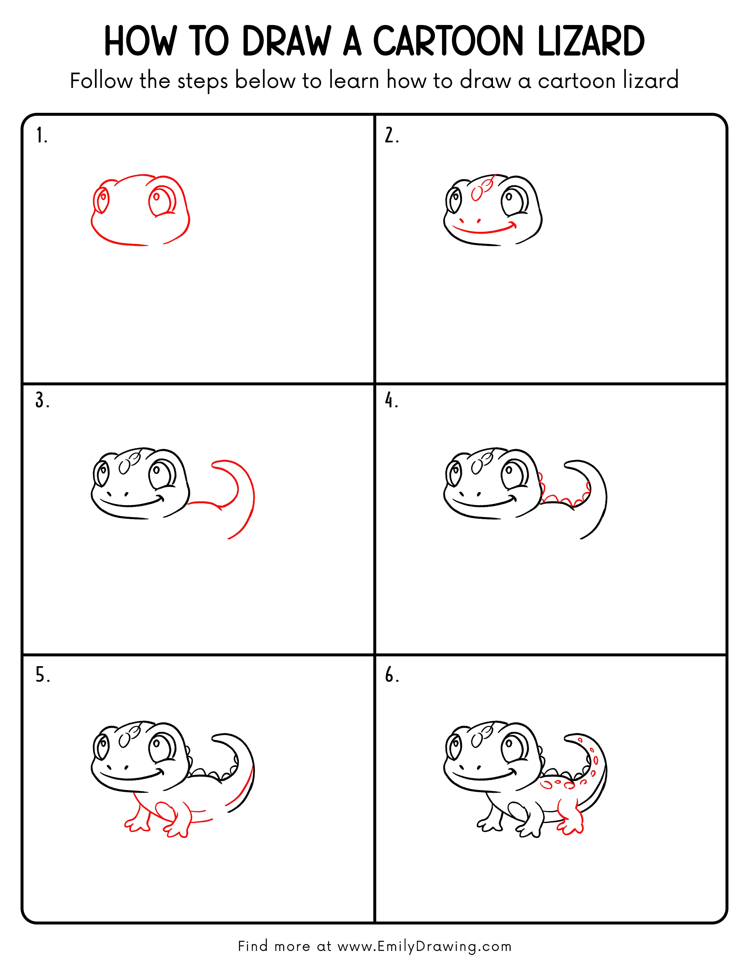 Printable Cartoon Lizard Drawing Guide