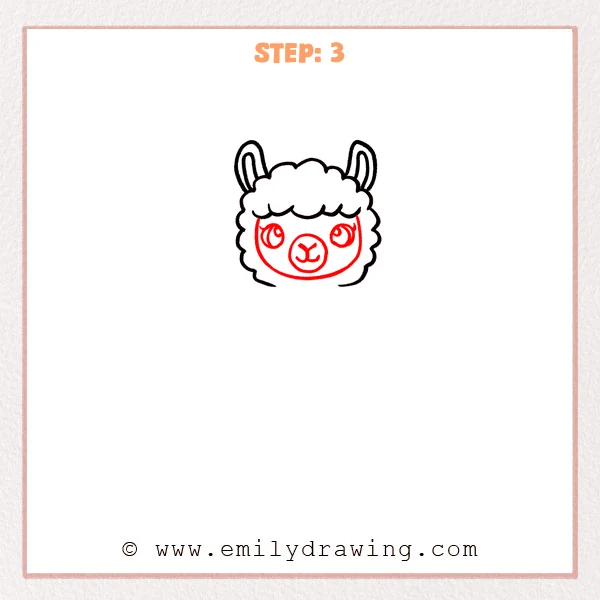 how to draw a cartoon llama - Step 3 progression of the cartoon llama drawing after the "add the face" stage.