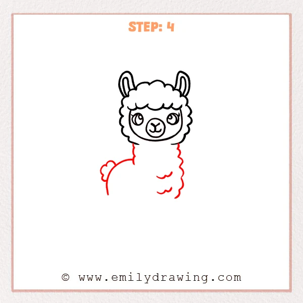 how to draw a cartoon llama - Step 4 progression of the cartoon llama drawing after the "draw the woolly body" stage.