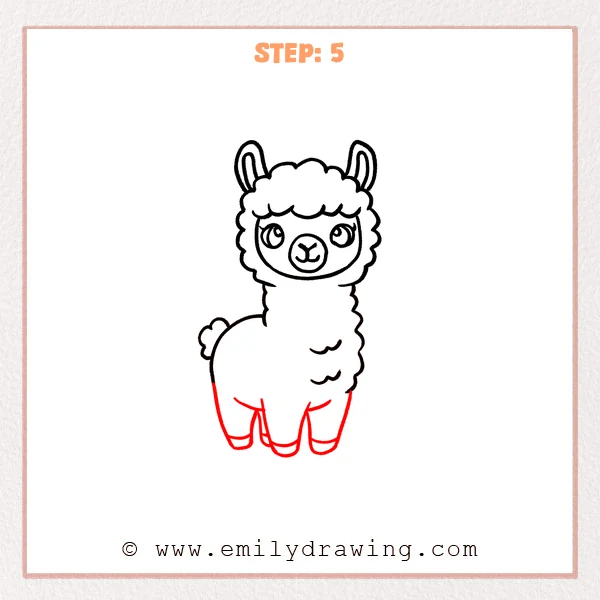 how to draw a cartoon llama - Step 5 progression of the cartoon llama drawing after the "add the legs" stage.