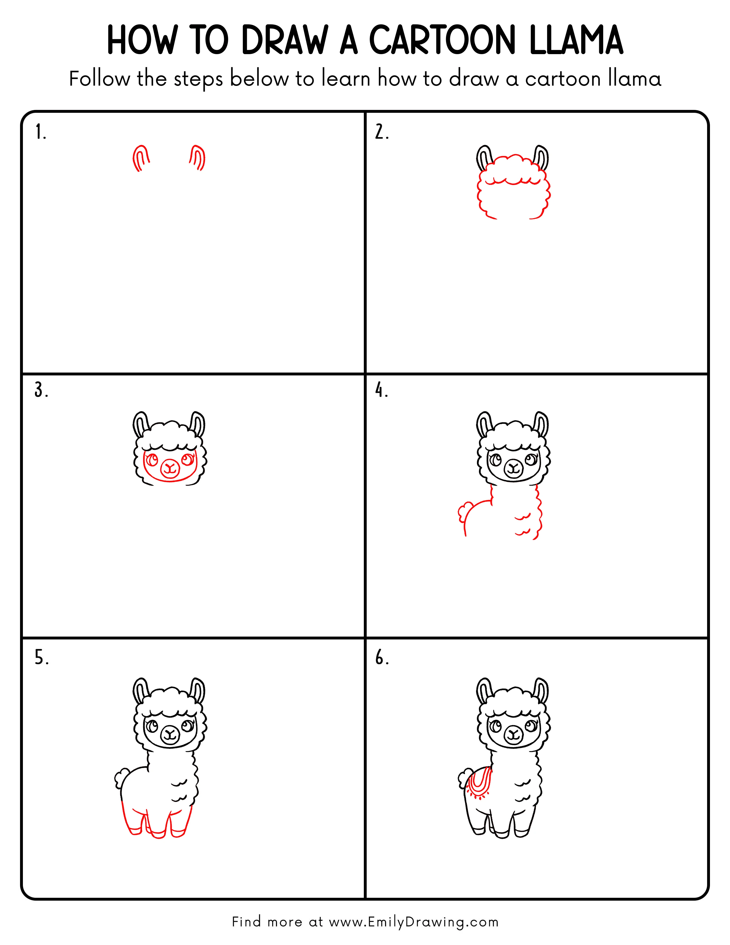 Printable Cartoon Llama Drawing Guide
