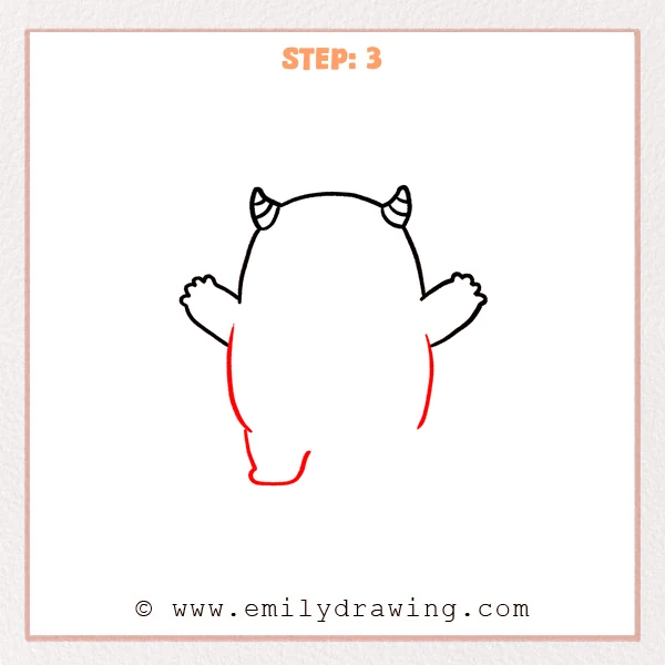 how to draw a cartoon monster - Step 3 progression of the cartoon monster drawing after the "build the body" stage.