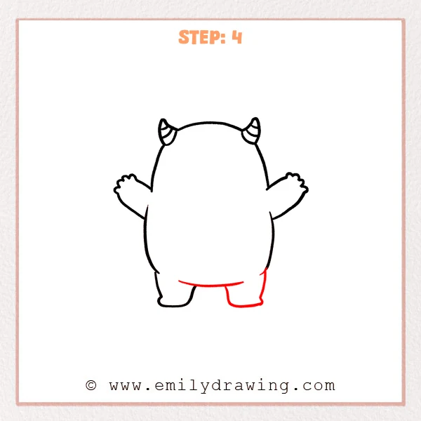 how to draw a cartoon monster - Step 4 progression of the cartoon monster drawing after the "close the lower body" stage.