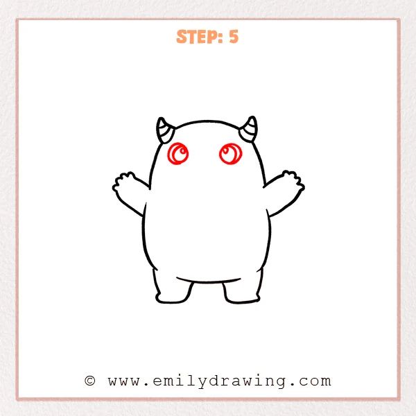 how to draw a cartoon monster - Step 5 progression of the cartoon monster drawing after the "add the eyes" stage.