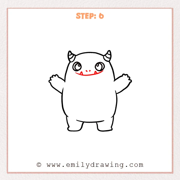 how to draw a cartoon monster - Step 6 progression of the cartoon monster drawing after the "finish the monster face" stage.