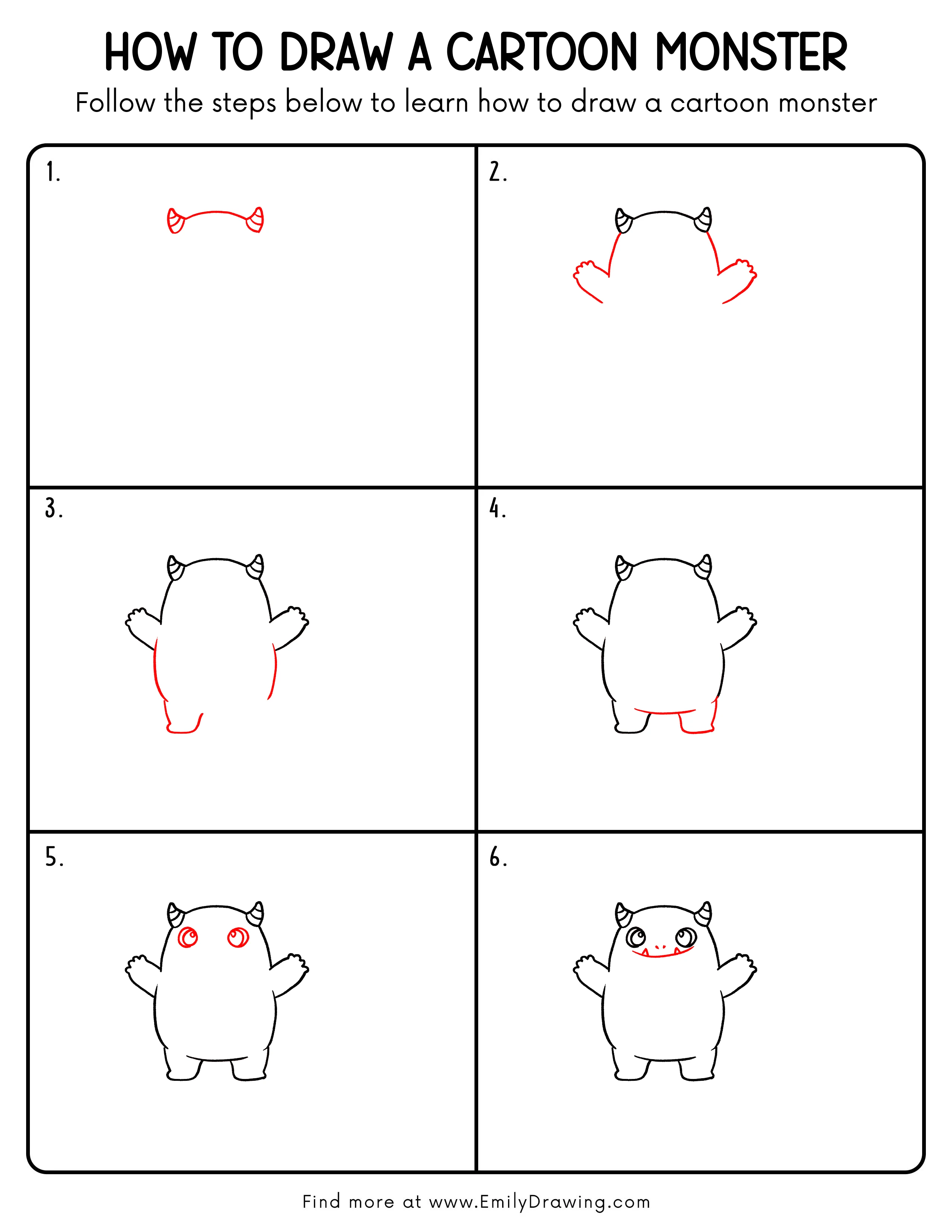 Printable Cartoon Monster Drawing Guide