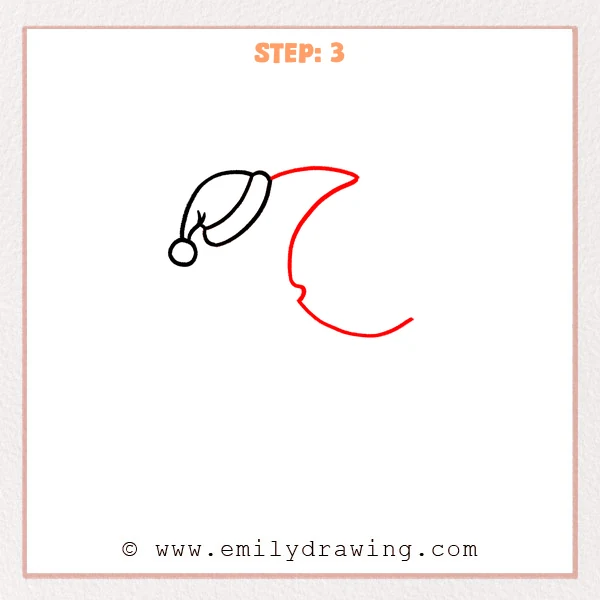 how to draw a cartoon moon - Step 3 progression of the cartoon moon drawing after the "draw the crescent profile" stage.