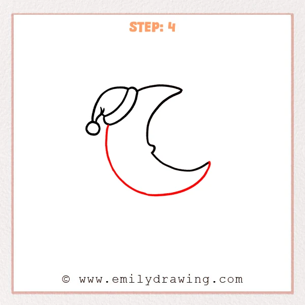 how to draw a cartoon moon - Step 4 progression of the cartoon moon drawing after the "complete the crescent" stage.