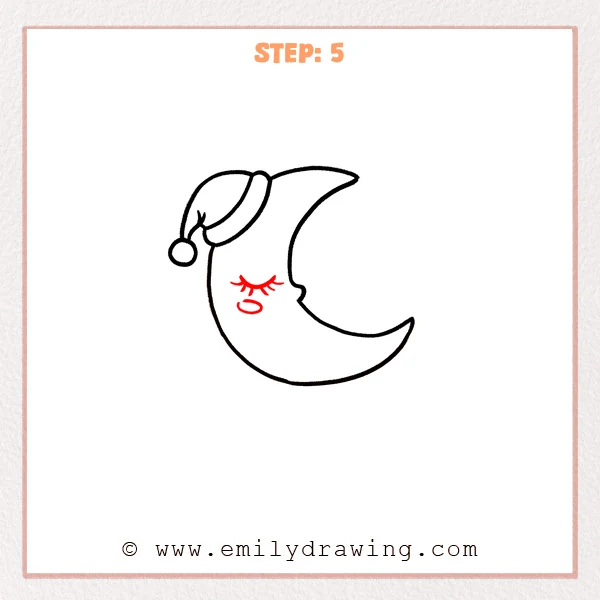 how to draw a cartoon moon - Step 5 progression of the cartoon moon drawing after the "add the sleeping eye" stage.
