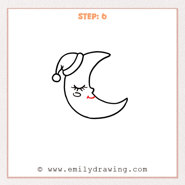 how to draw a cartoon moon - Step 6 progression of the cartoon moon drawing after the "finish the face" stage.