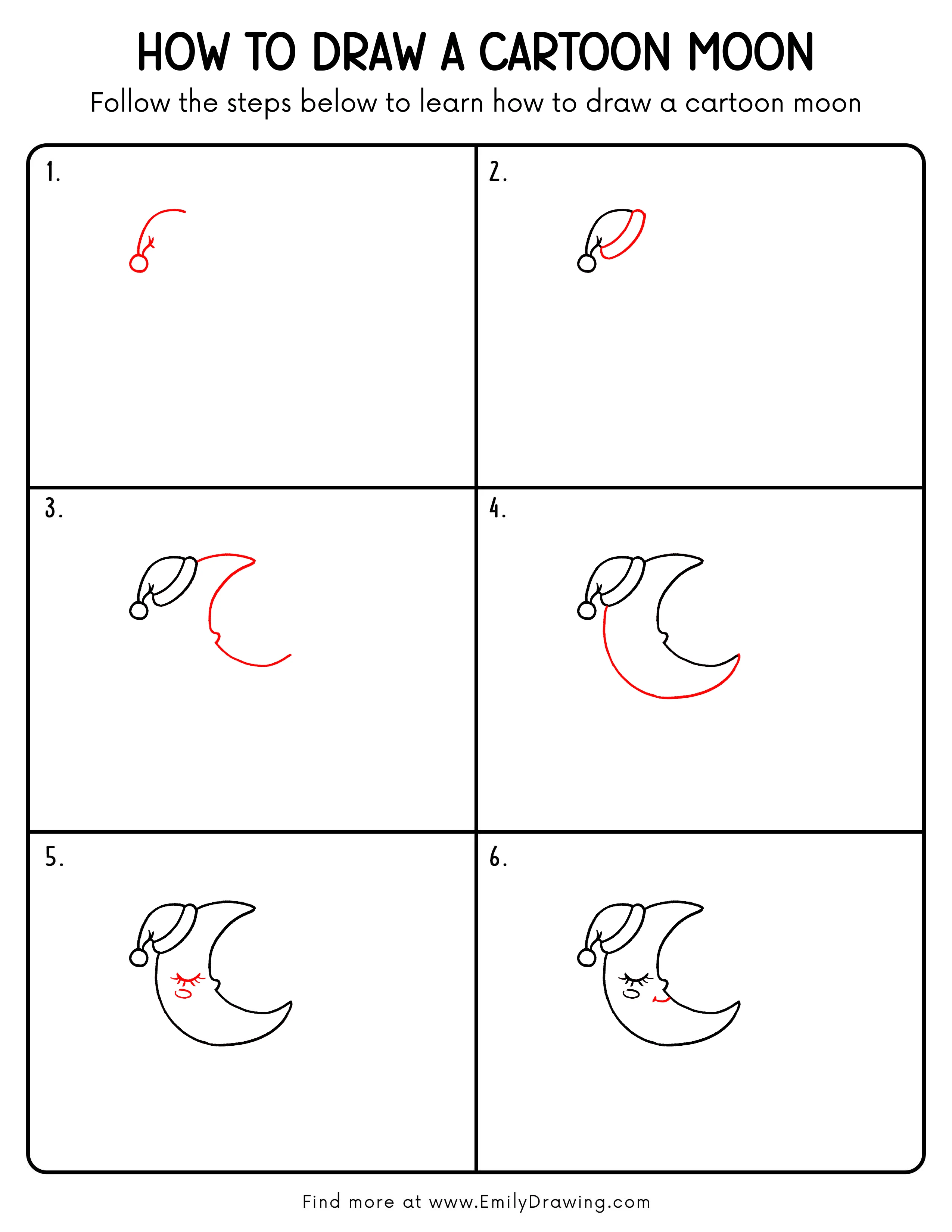 Printable Cartoon Moon Drawing Guide