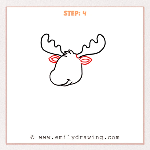 how to draw a cartoon moose - Step 4 progression of the cartoon moose drawing after the "add the ears" stage.