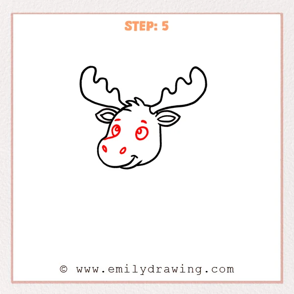 how to draw a cartoon moose - Step 5 progression of the cartoon moose drawing after the "draw the face" stage.