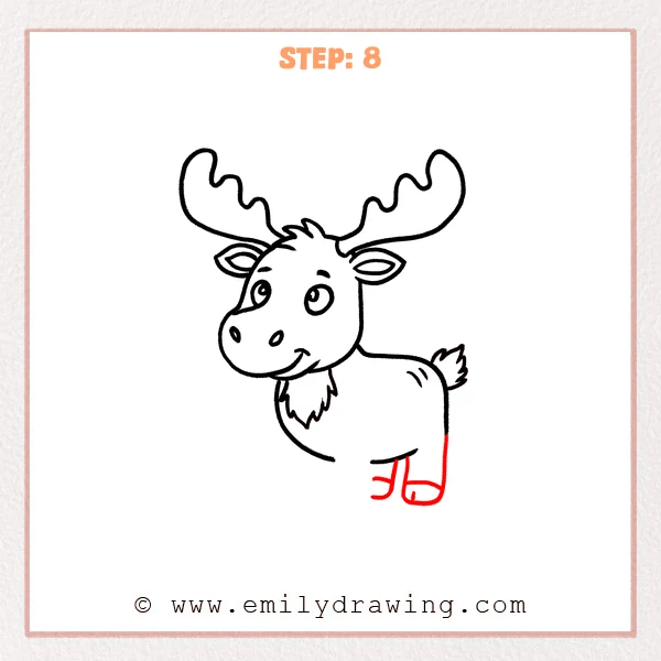 how to draw a cartoon moose - Step 8 progression of the cartoon moose drawing after the "draw the rear legs" stage.