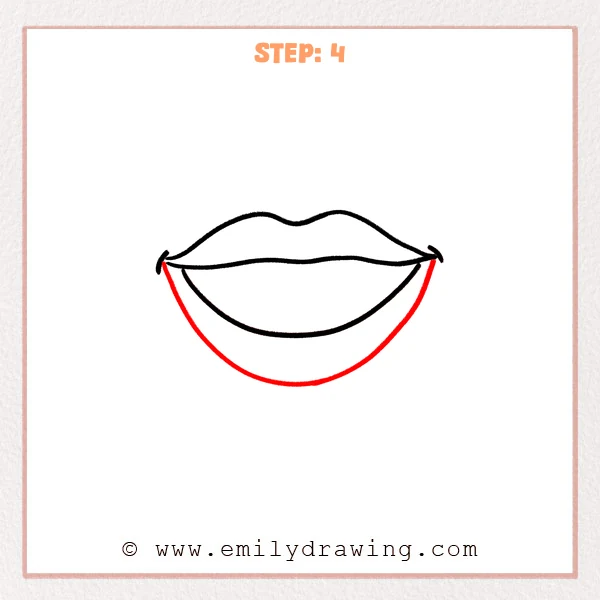 how to draw a cartoon mouth - Cartoon mouth Step 4 showing a broad outer curve forming the lower lip.