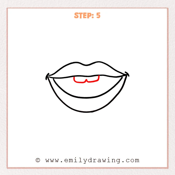 how to draw a cartoon mouth - Cartoon mouth Step 5 showing two rounded front teeth inside the opening.