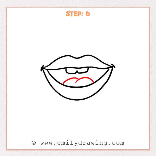how to draw a cartoon mouth - Cartoon mouth Step 6 showing two curved tongue sections completing the expression.