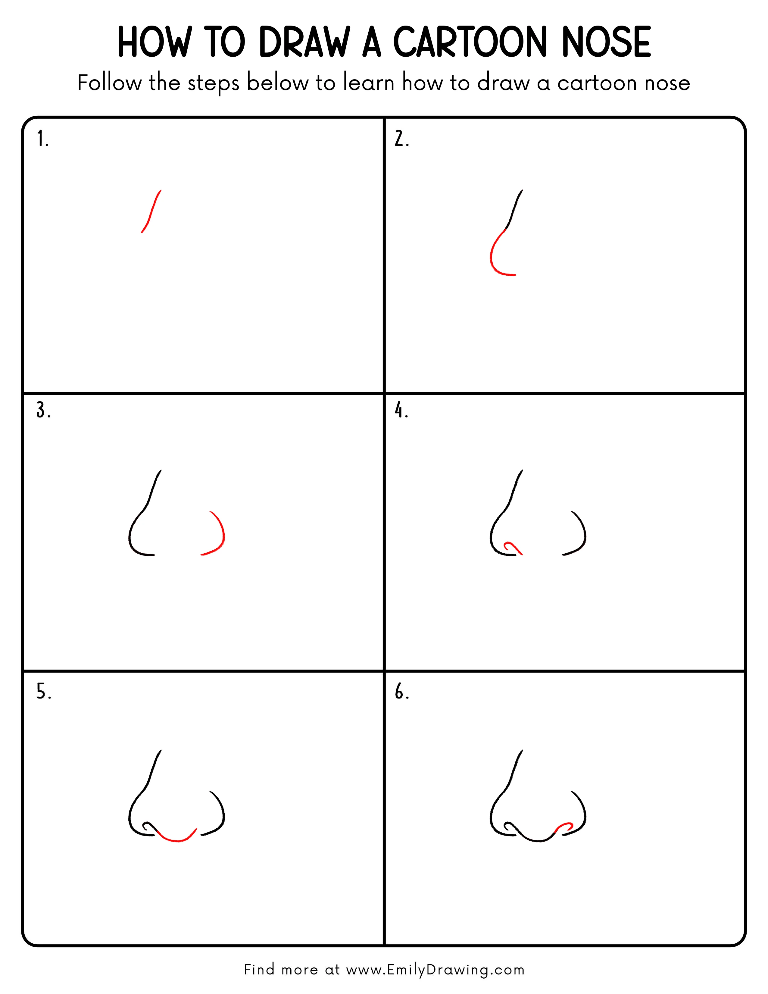 Printable Cartoon Nose Drawing Guide