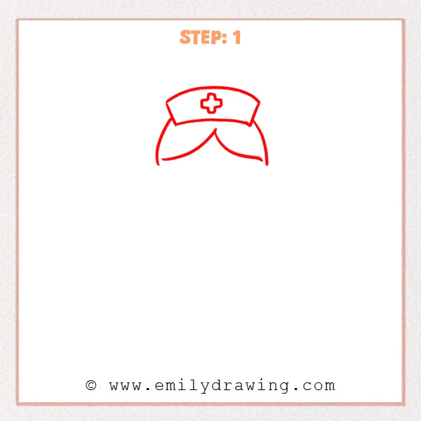 how to draw a cartoon nurse - Cartoon nurse Step 1 showing a nurse cap, cross emblem, and parted hair.