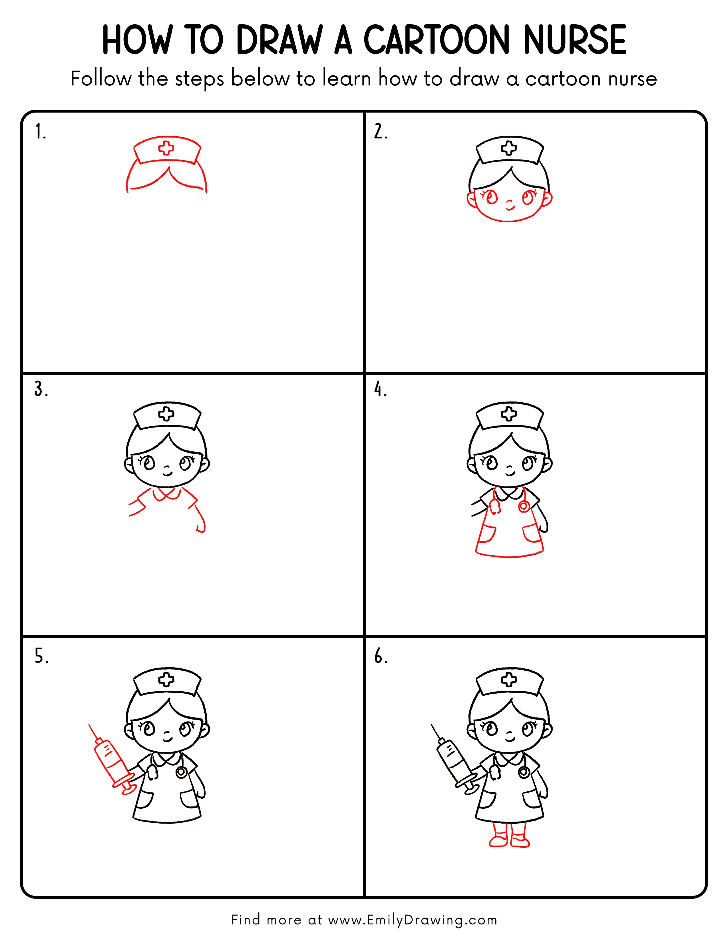 Printable Cartoon Nurse Drawing Guide