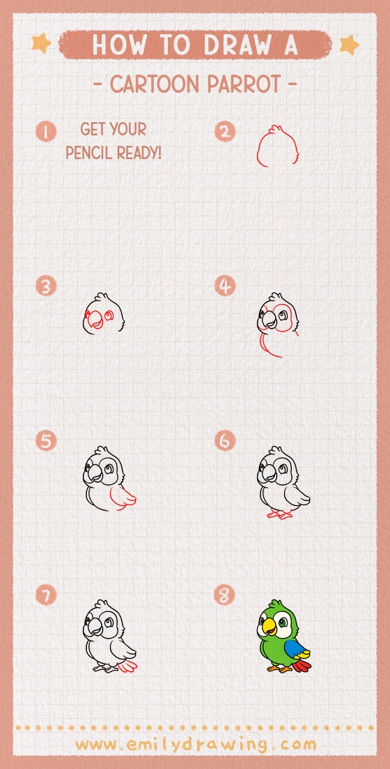 how to draw a cartoon parrot pinterest pin