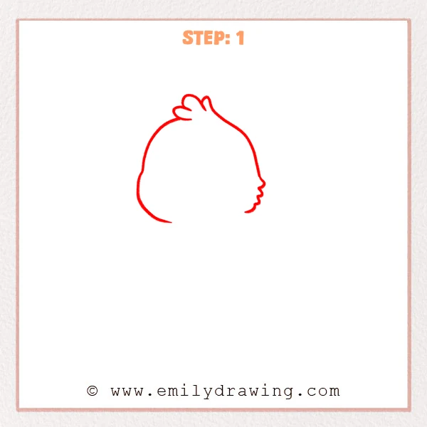 how to draw a cartoon parrot - Cartoon parrot Step 1 showing a rounded head with crest and cheek feathers.