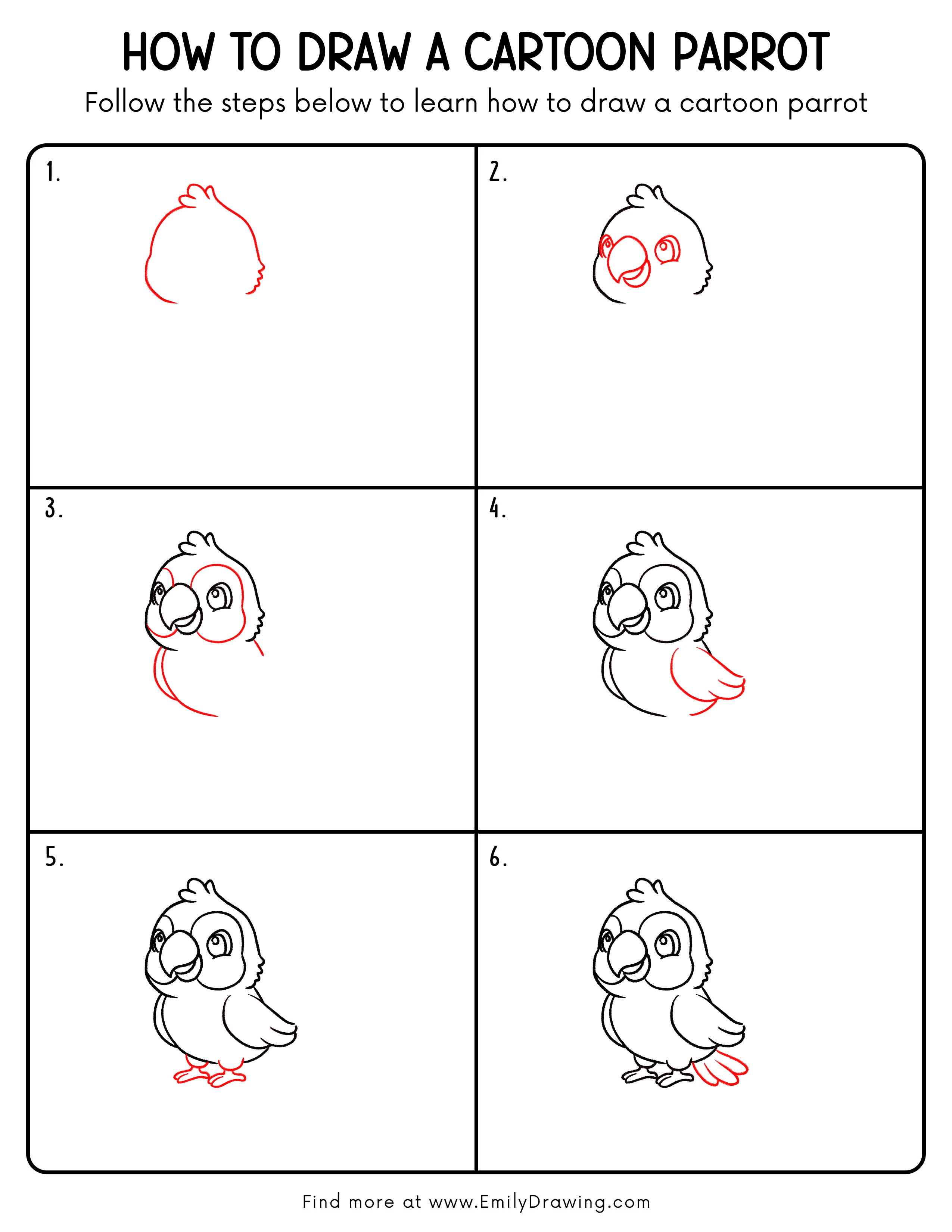 Printable Cartoon Parrot Drawing Guide