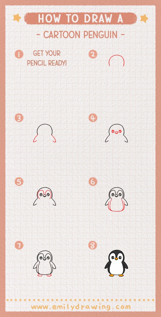 how to draw a cartoon penguin pinterest pin