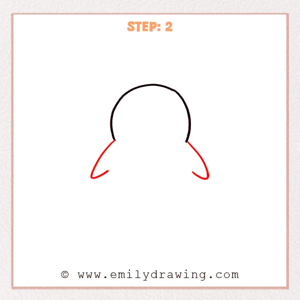 how to draw a cartoon penguin - Cartoon penguin Step 2 showing two downward-pointing side flippers.