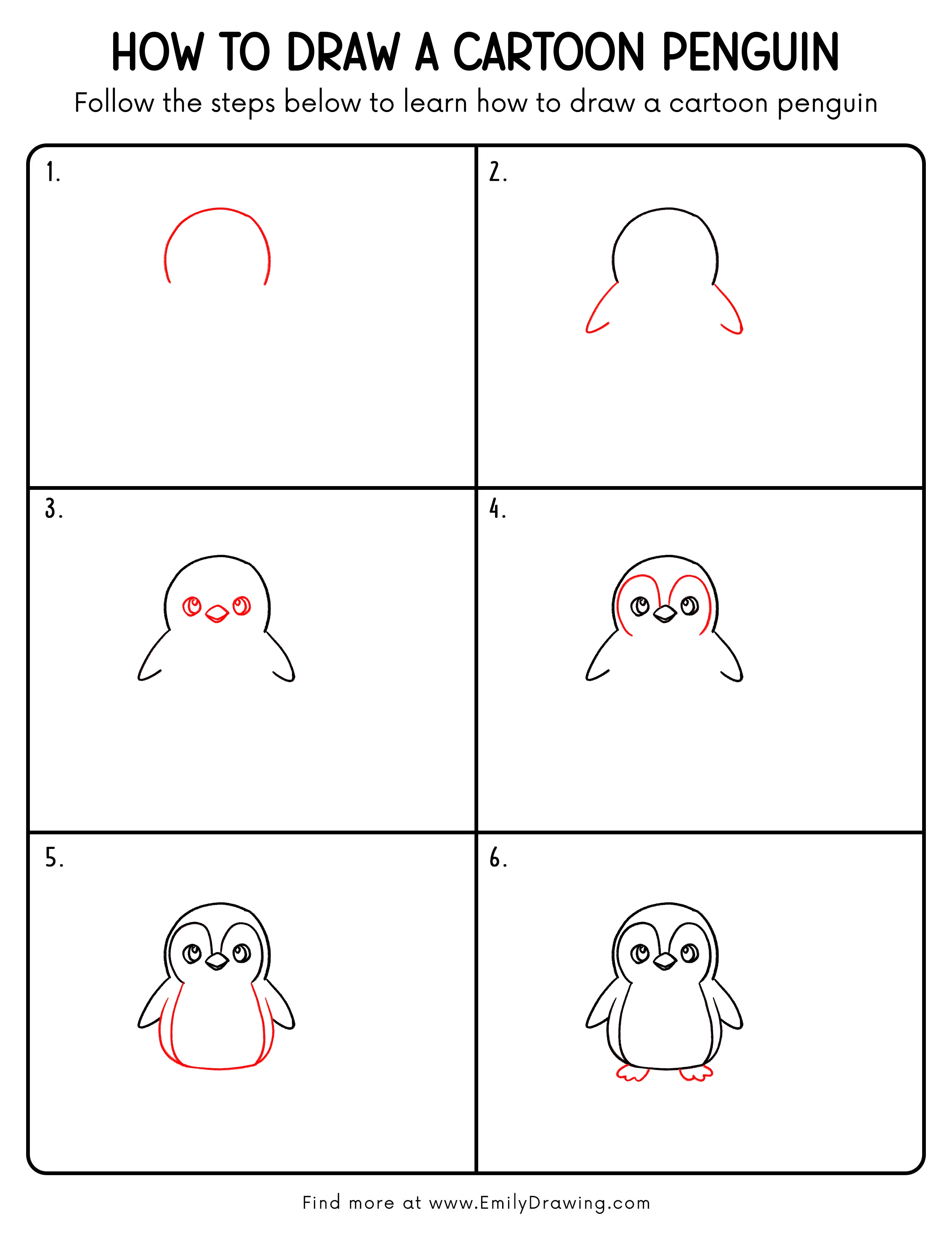Printable Cartoon Penguin Drawing Guide