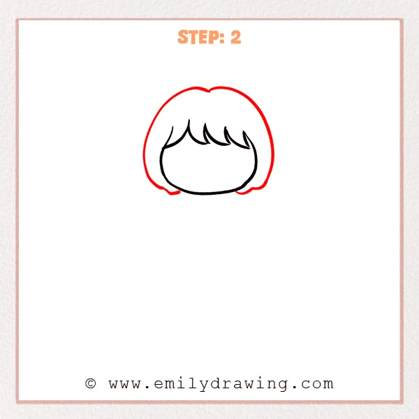 how to draw a cartoon people - Cartoon people Step 2 showing a rounded bob hairstyle surrounding the face.