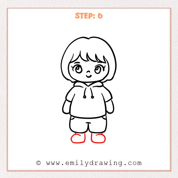 how to draw a cartoon people - Cartoon people Step 6 showing short ankles and two rounded shoes.
