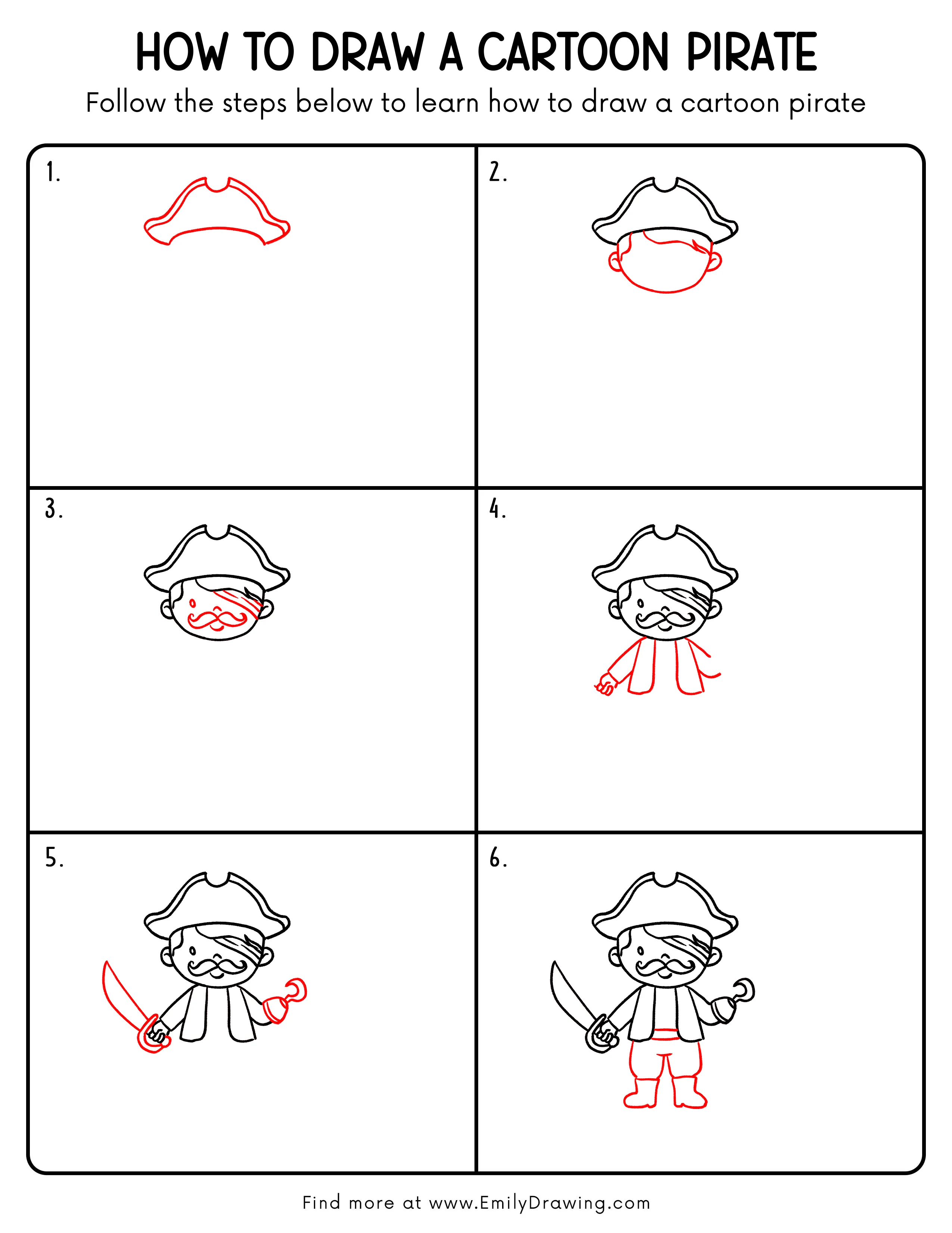 Printable Cartoon Pirate Drawing Guide