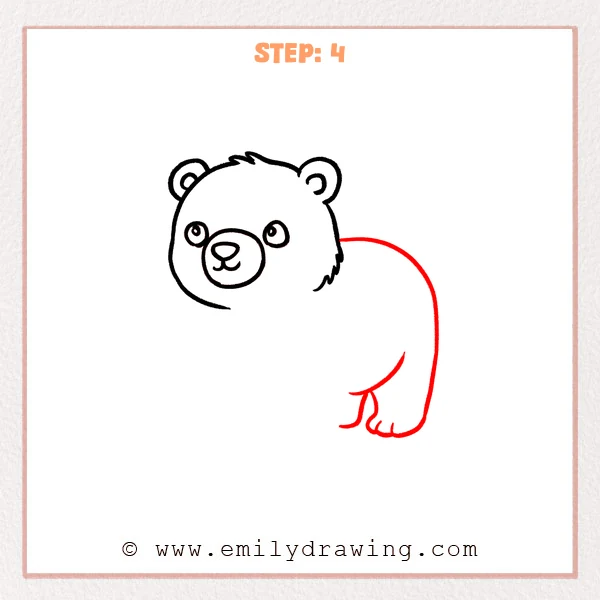 how to draw a cartoon polar bear - Cartoon polar bear Step 4 showing the curved back and sturdy rear leg.