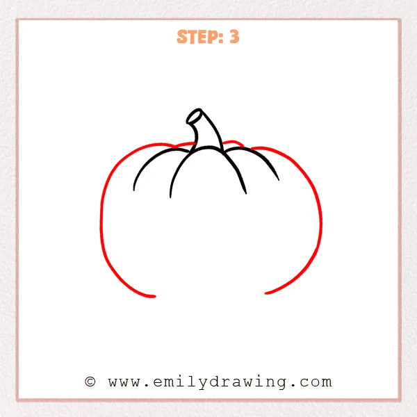 how to draw a cartoon pumpkin - Cartoon pumpkin Step 3 showing broad outer curves forming both sides.