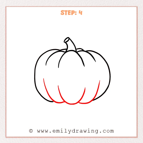 how to draw a cartoon pumpkin - Cartoon pumpkin Step 4 showing rounded lower lobes completing the pumpkin shape.
