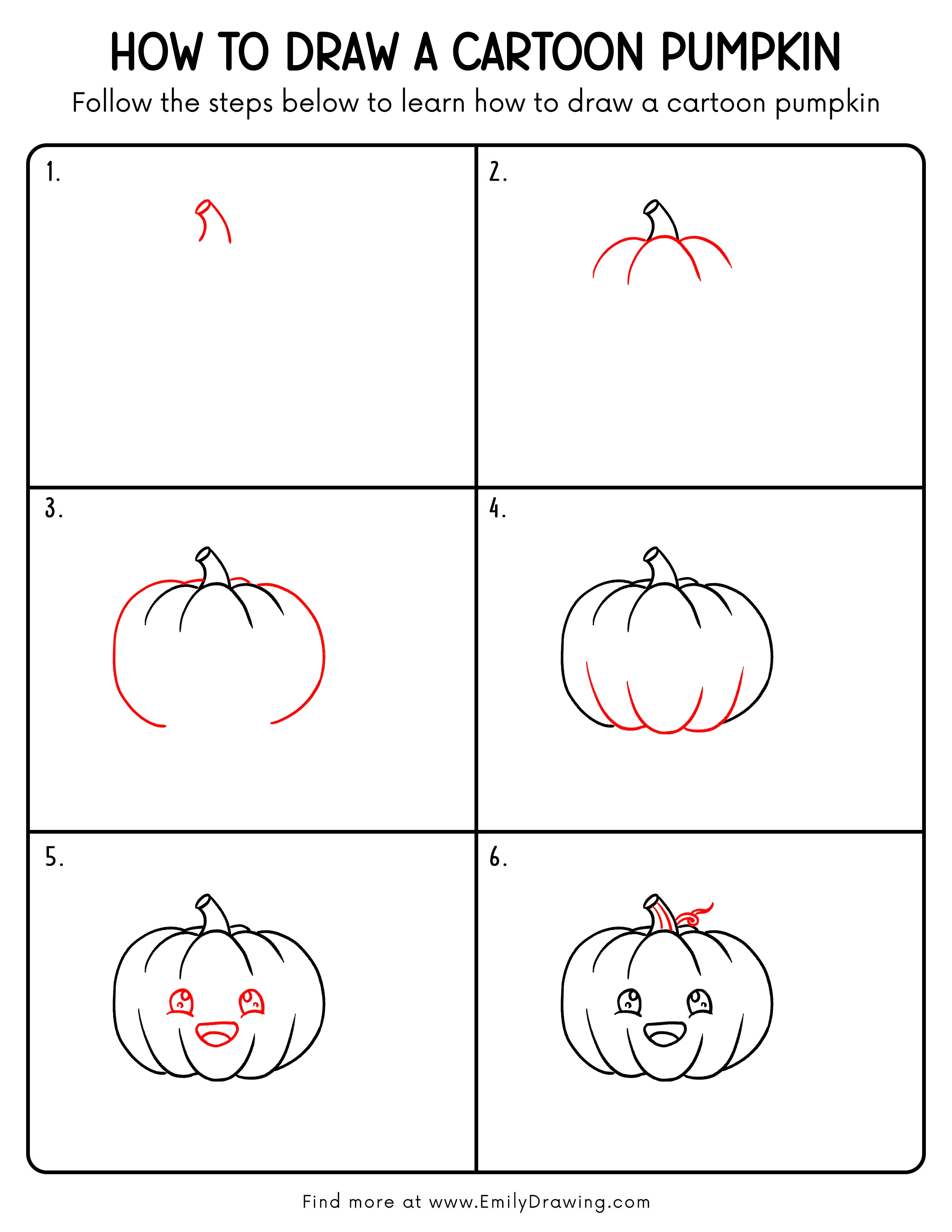 Printable Cartoon Pumpkin Drawing Guide