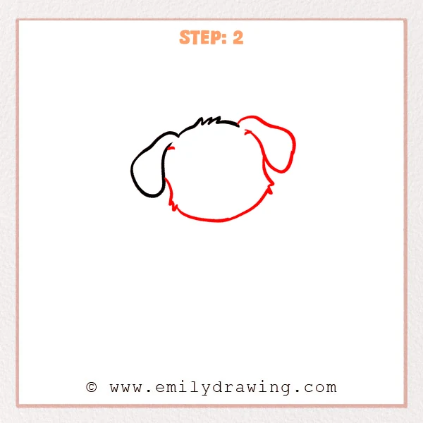 how to draw a cartoon puppy - Cartoon puppy Step 2 showing the second ear and rounded furry head.