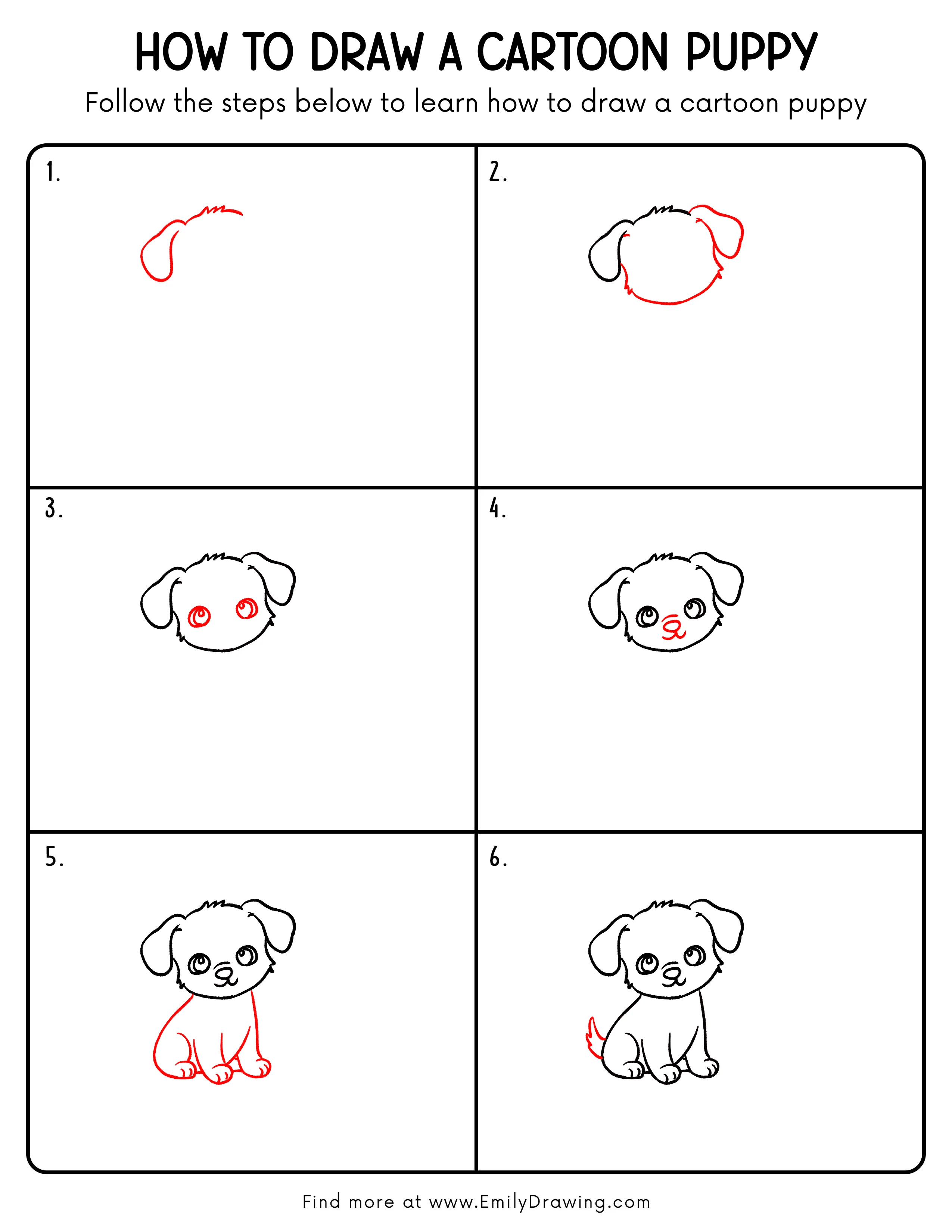 Printable Cartoon Puppy Drawing Guide