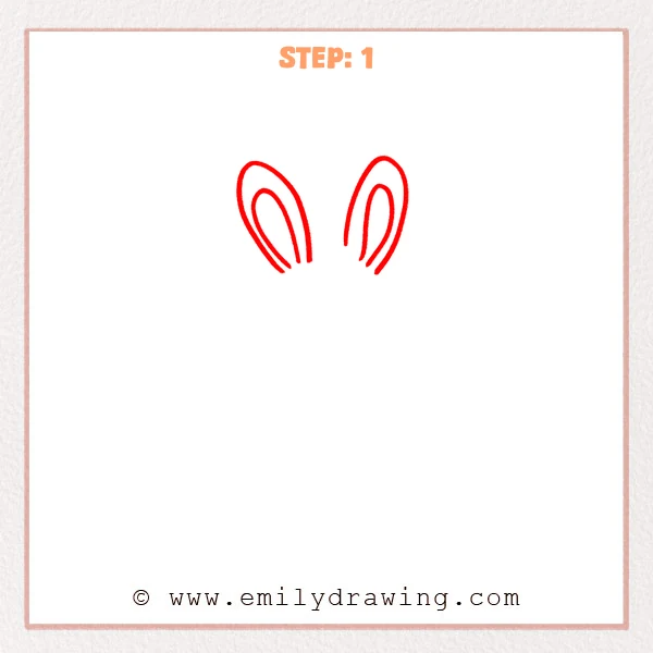 how to draw a cartoon rabbit - Cartoon rabbit Step 1 showing two tall ears with inner ear curves.